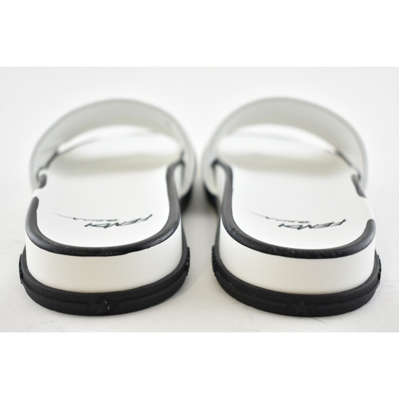 Fendi Joshua Vides White Black Leather Logo Mule Slide Flat Flip Flop Sandal 40 - Picture 11 of 12